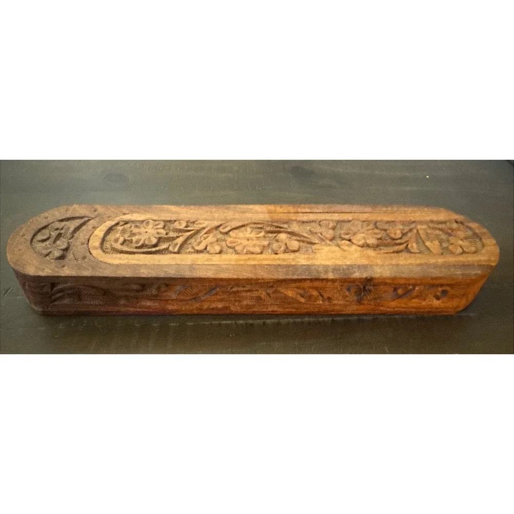 Handcarved Archana Handicrafts Made In India Trinket Box With Sliding Opening 9